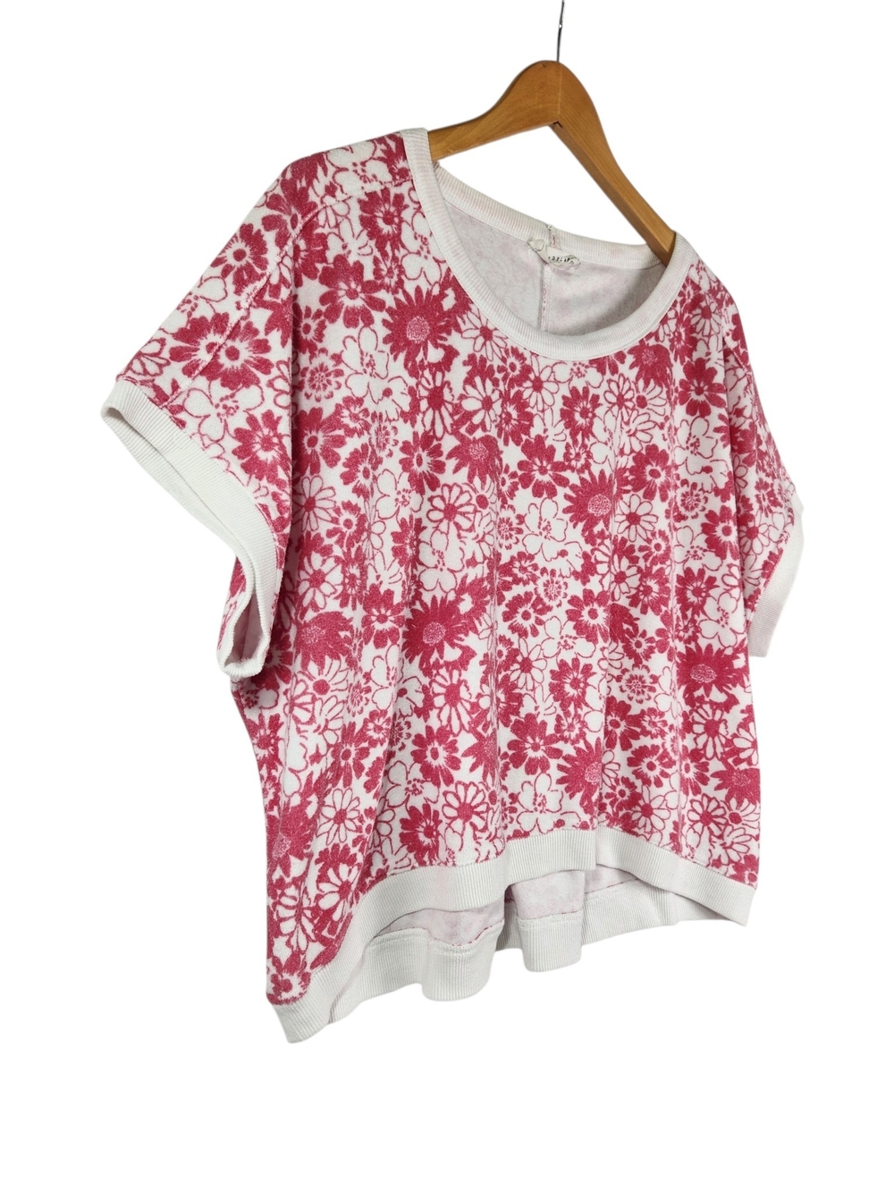 Jane + Delancey Women’s L Floral Sweatshirt Top Pink White Short Sleeve Dolman L - Picture 3 of 12